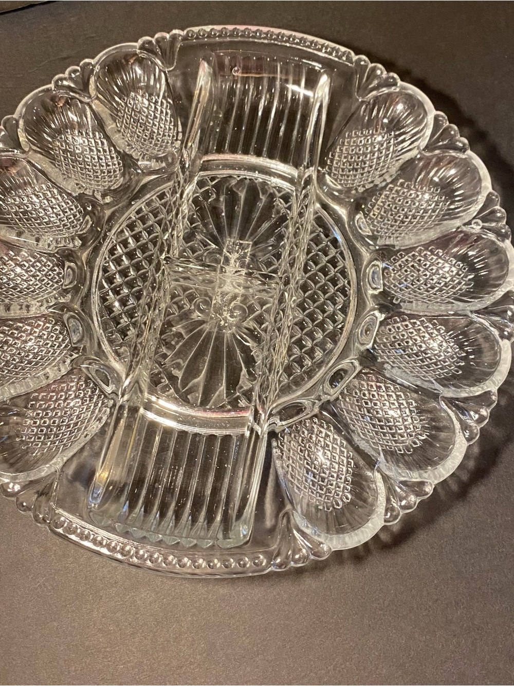 Vintage LE Smith Heritage Clear Glass Egg/Relish Platter - Art Deco Retro Design